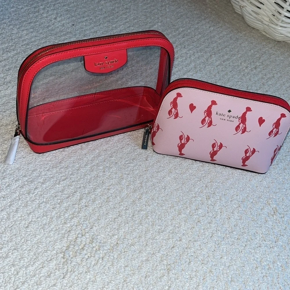 Kate Spade Cosmetic case set /2 Smaller lobster case & larger clear case Red🦞